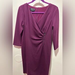 Jones New York Deep Purple Faux Wrap 3/4 Sleeve Dress